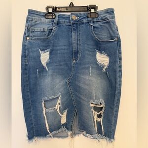 Black Label Womens Medium Distressed Denim Pencil Skirt Stretchy Stylish